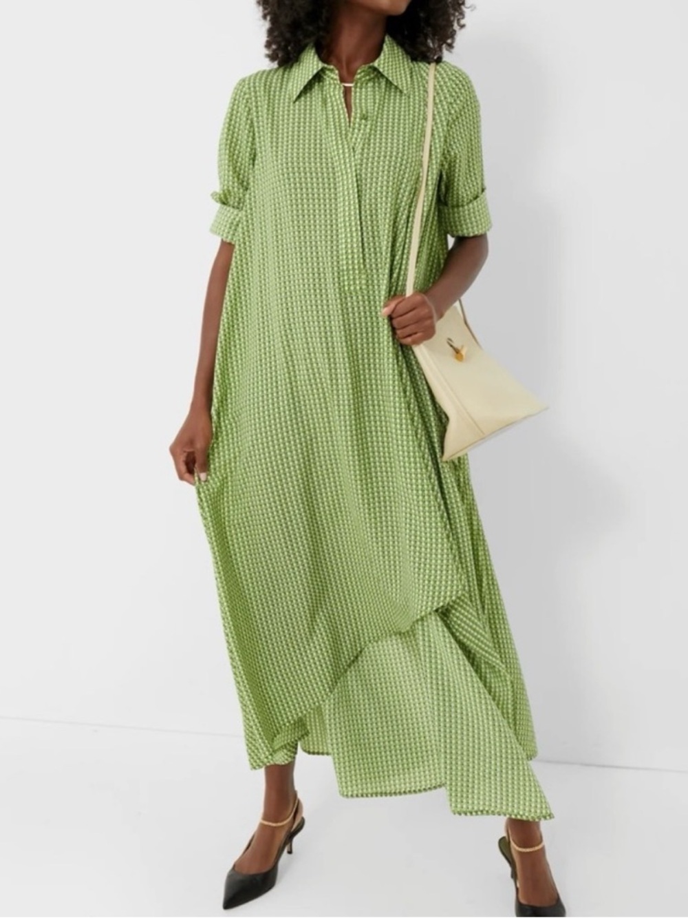 Tuckernuck Verdant Lucille Geo Basketweave Green Print Dress Women's Large